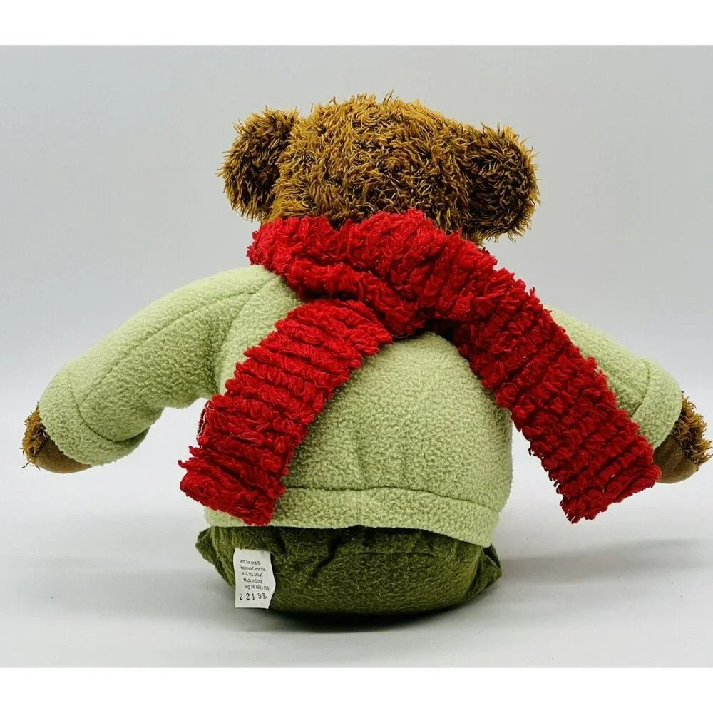 Hallmark Teddy Bear Plush Red Scarf and Mittens with Green Shirt Christmas‎